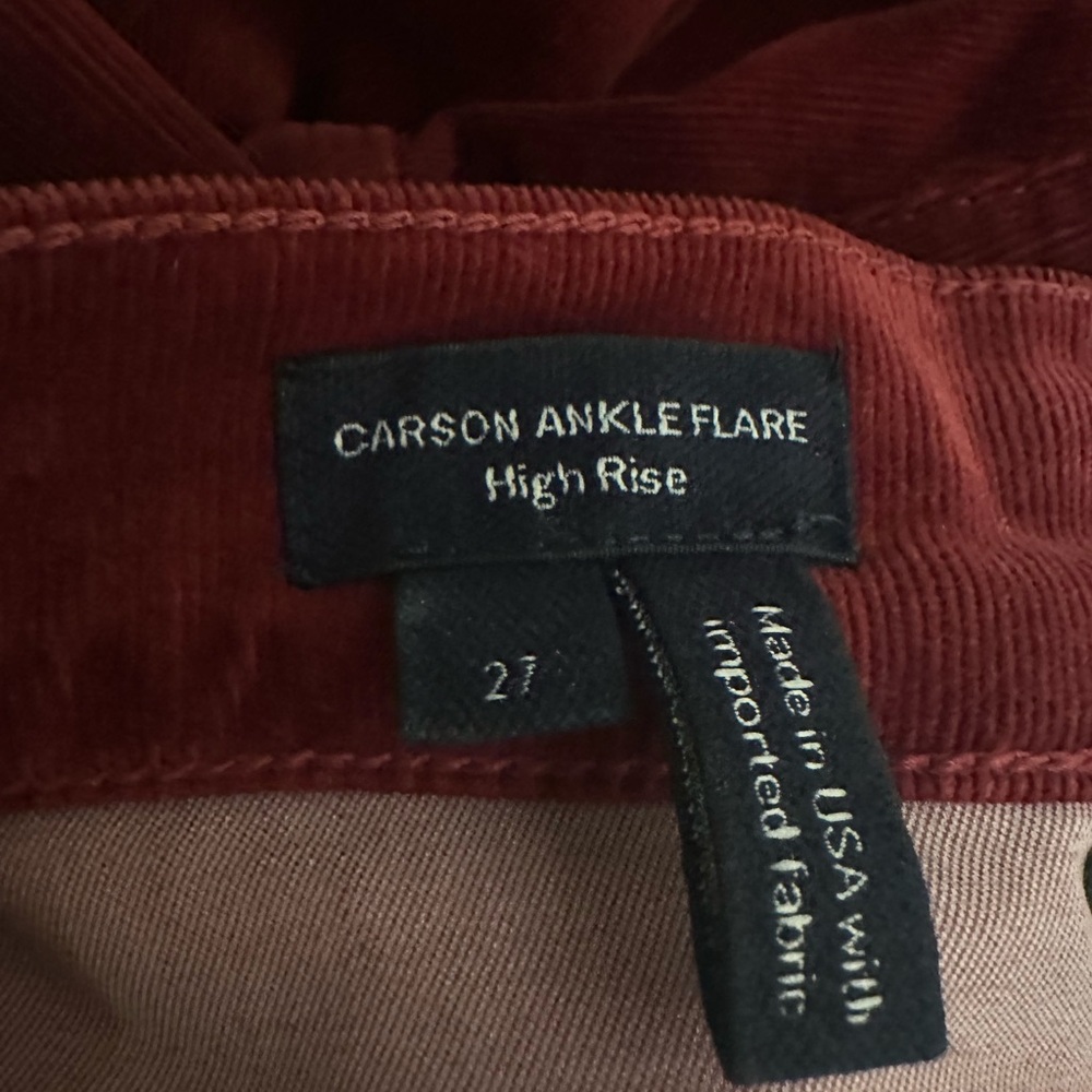Veronica beard Carson cord high rise ankle flare in oxblood, size 27 - Picture 12 of 16